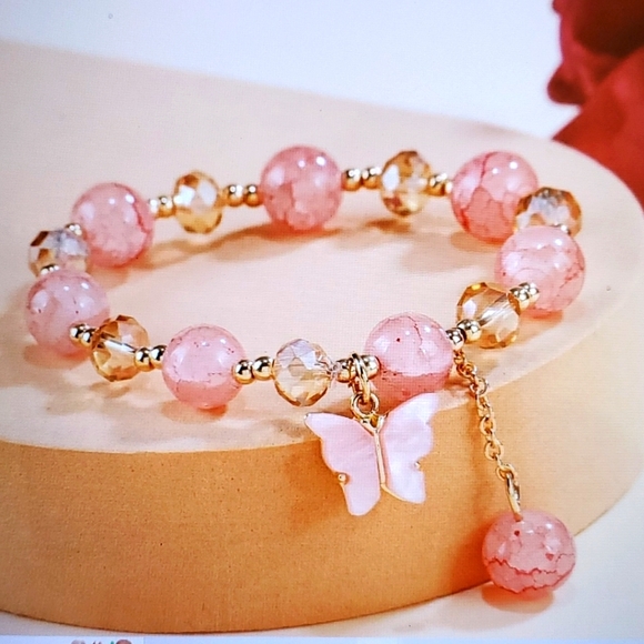 Butterfly Charm  Beated Bracelet - Picture 3 of 5